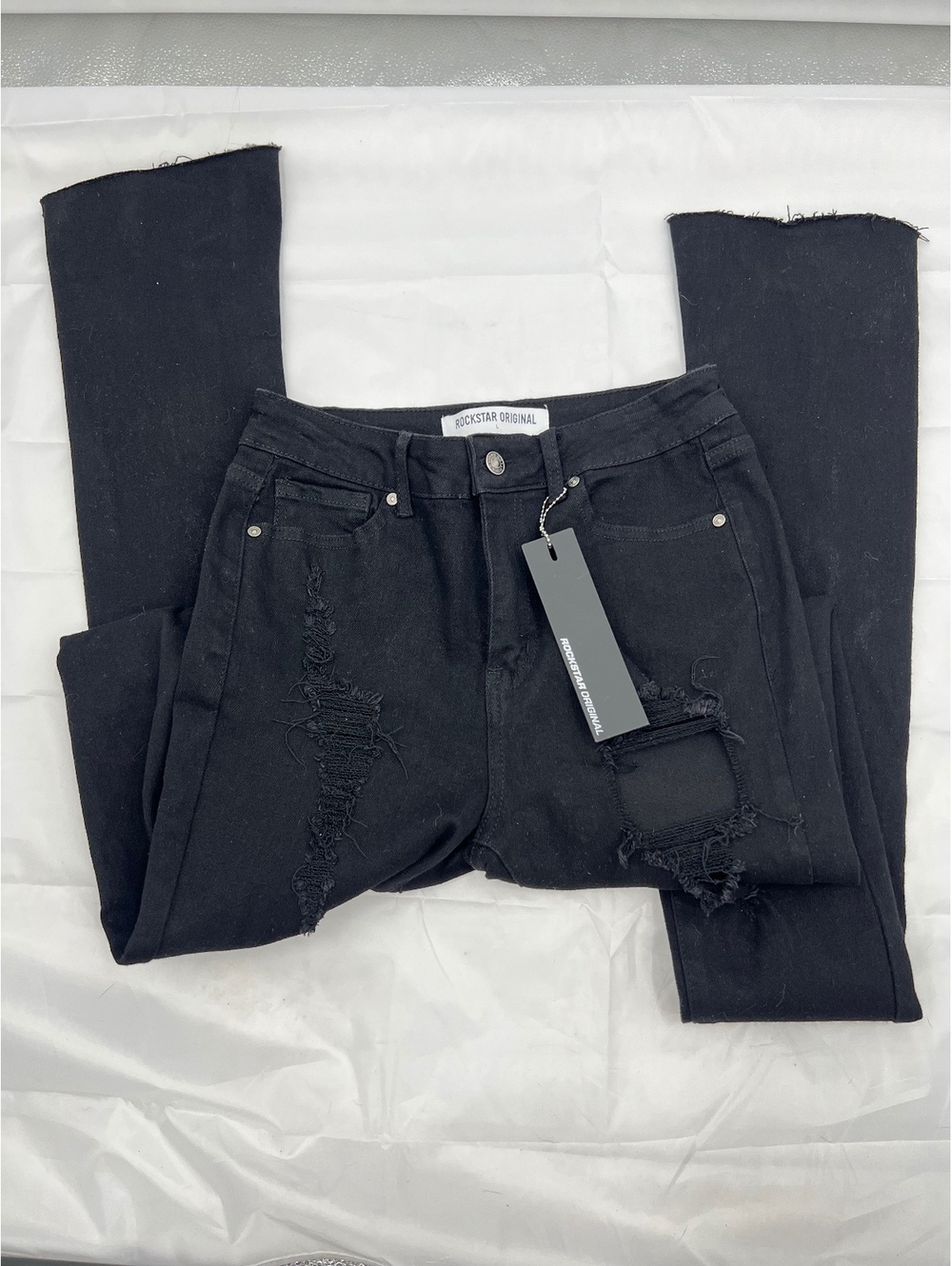 144 Rockstar Sheana Distressed Super Stacked Jean in Black